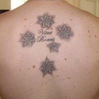 Tatuaje de estrellas y la frase vitae brevis