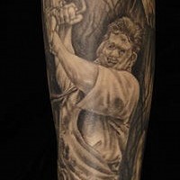 Kunstwerk von Leatherface in schwarzer Tinte Tattoo