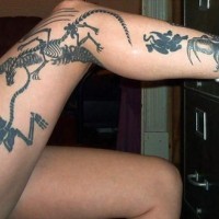 Leg tattoo, black, different crawling creatures