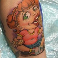 Bein Tattoo, Karikatur Mädchen isst Plätzchen