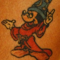 Leg tattoo, mickey mouse in pajamas