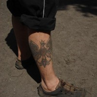 Leg tattoo, eagle with whide opened wings