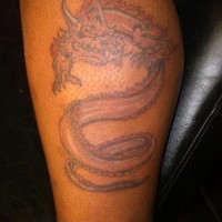 Tatuaje en la pierna, dragón serpentino, descolorido