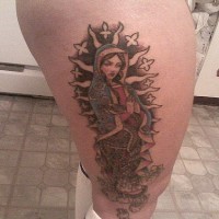 Leg tattoo, beautiful, praying charming girl