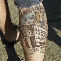 Leg tattoo, rip speedy, hamster winged, officer, house
