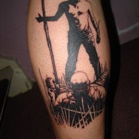 Guerriero - vincitore tatuato sulla gamba