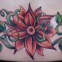 Red lily with greens tattoo