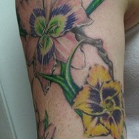 Colourful lily flowers on plant tattoo