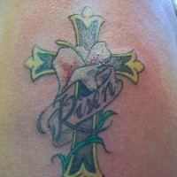 White calla lily and cross tattoo
