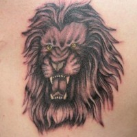 El tatuaje de la cabeza de un leon rugiendo con ojos de color con melena grande