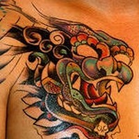 Asian mythical lion tattoo in colour