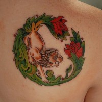 Colourful middle age style lion and roses