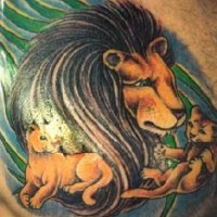 Lion pride colourful tattoo