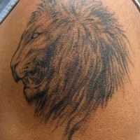 El tatuaje de perfil de la cabeza de un león en negro