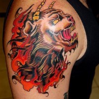 Teufel-Löwe mit Hörnern in Farbe