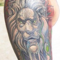 Stone lion colourful tattoo