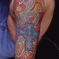 Middle age style cross with lion in flames
