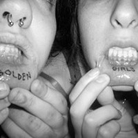 Lip tattoo, golden girls, inscription for two persons