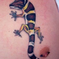 Muy realístico tatuaje de la lagartija en amarillo y marrón