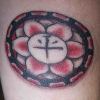 Hindu lotus flower with mantra  tattoo