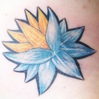 Blue and yellow lotus tattoo