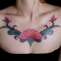 Lotus flower tracery chest tattoo