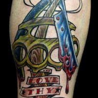 Love thy neighbor bloody razor tattoo