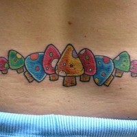 Lower back tattoo. many picturesque similar mushrooms