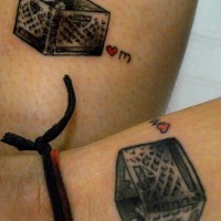 Matching friendship box tattoos