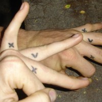 Matching friendship tattoo on fingers