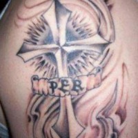 PER cross in vortex memorial tattoo