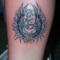 Detailed angel wings memorial tattoo