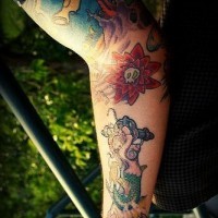 Full sleeve underwater themed hippie tattoo
