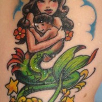 Mermaid and child coloured tattoo
