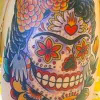 Frida sugar skull tattoo in colour