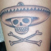 Skull and crosed bones in sombrero tattoo