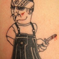 Mexican gangster with knife in blood tattoo