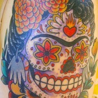 Frida kahlo colourful sugar skull tattoo