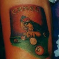 Camel playing pool coloured tattoo