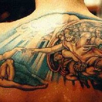 Creation of adam fresco tattoo on back