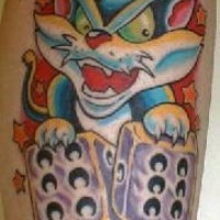 Evil cat with dice tattoo in colour