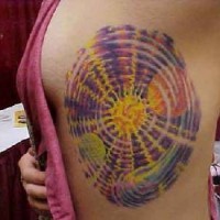 Colourful space tattoo on side