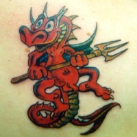 Cartoonish red dragon tattoo