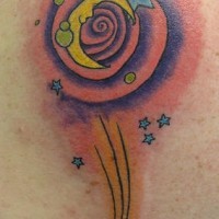Moon and shooting stars tattoo in colour