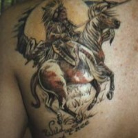 Indian on horse on fool moon tattoo