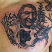 Tatuaje de indigenas americanos, oso, águila y ciervo