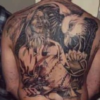 Nativo americano tatuaggio sulla schiena intera