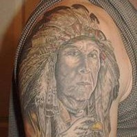 Old native american chief tattoo on shoulder