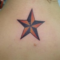 Red and black star tattoo on neck