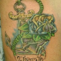 Steel anchor and blue rose tattoo